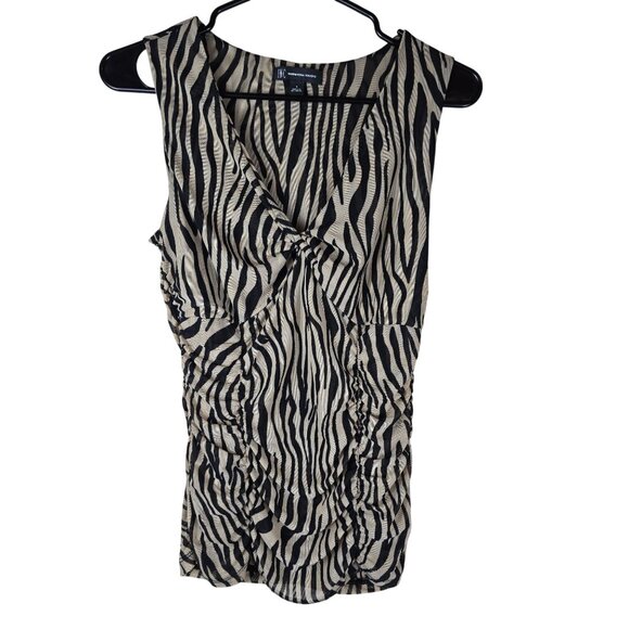 Zebra Print Sleeveless Ruched Top By INC Small Beige & Black - Picture 1 of 5